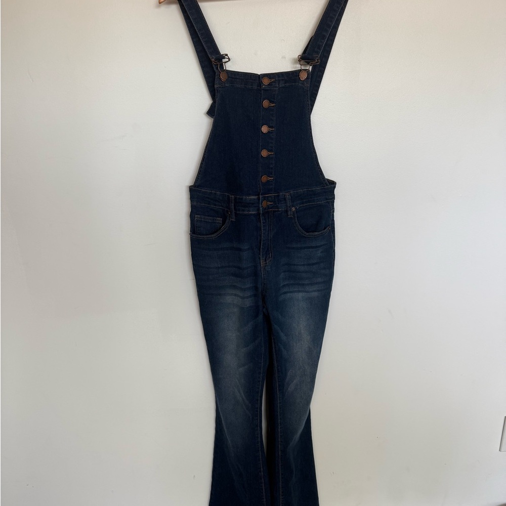 Dark Blue Denim Women's Flare Overalls Jeans